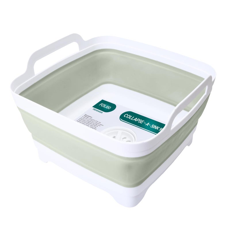 FOSJGO Collapsible Dish Basin with Drain Plug and Carry Handles - 9L Capacity, Portable Sink Tub for Camping and RV - Image 1